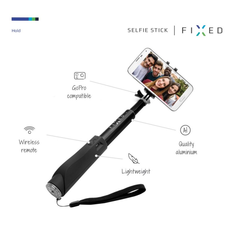 BT selfie stick FIXED, hliníkové provedení , černý - obrázek č. 5