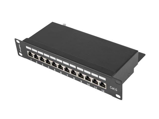 LANBERG PATCH PANEL 12PORT 1U 10" CAT.6 FTP STÍNĚNÝ ČERNÝ - obrázek produktu