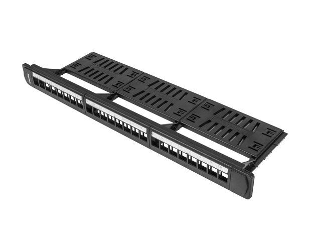 LANBERG 24PORTOVÝ PATCH PANEL 1U S ORGANIZÉREM PRO KEYSTONE MODULY ČERNÝ - obrázek č. 1