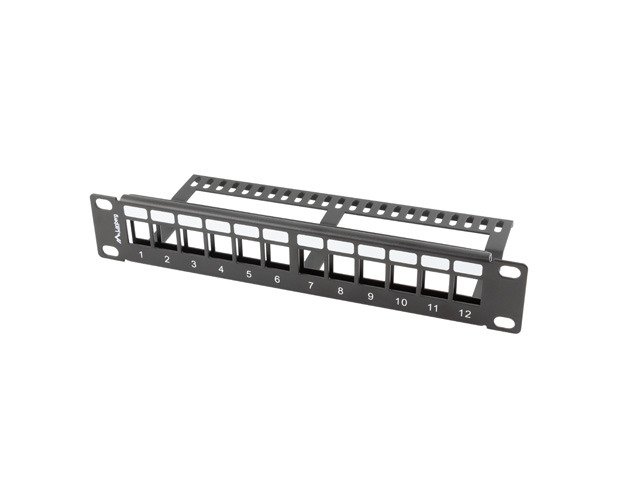 LANBERG PATCH PANEL 12 PORTŮ 1U S ORGANIZÉREM PRO KEYSTONE MODULY ČERNÝ - obrázek produktu