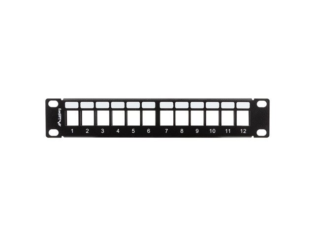 LANBERG PATCH PANEL 12 PORTŮ 1U S ORGANIZÉREM PRO KEYSTONE MODULY ČERNÝ - obrázek č. 1