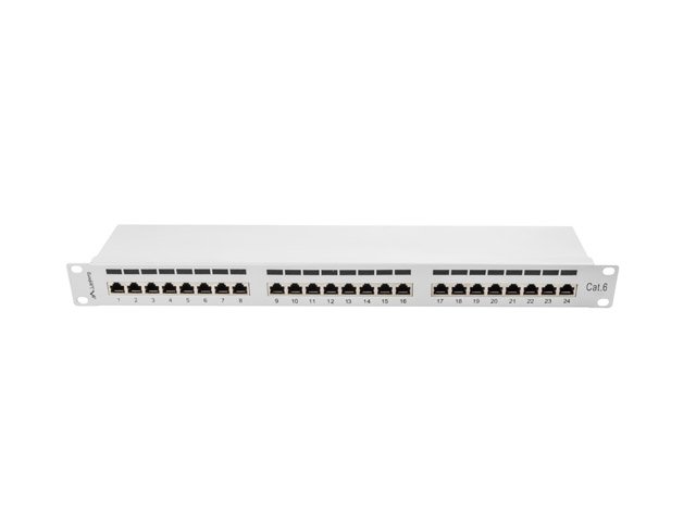 LANBERG PATCH PANEL 24 PORTŮ 1U 19" CAT.6 FTP STÍNĚNÝ ŠEDÝ - obrázek produktu