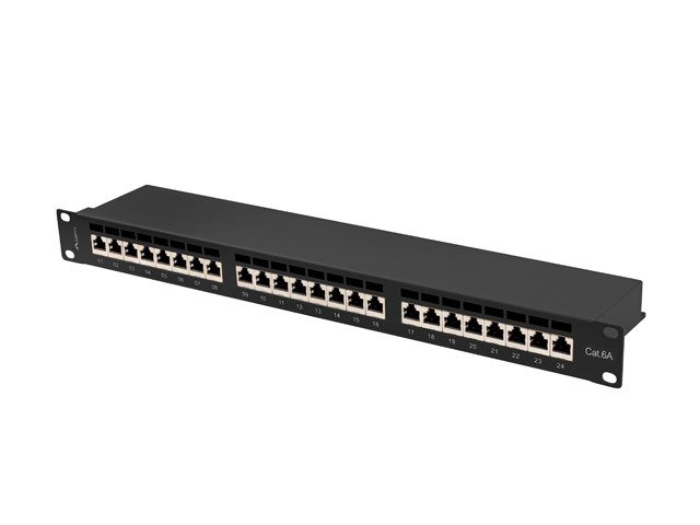 LANBERG PATCH PANEL 24 PORTŮ 1U 19" CAT.6A FTP STÍNĚNÝ ČERNÝ - obrázek produktu