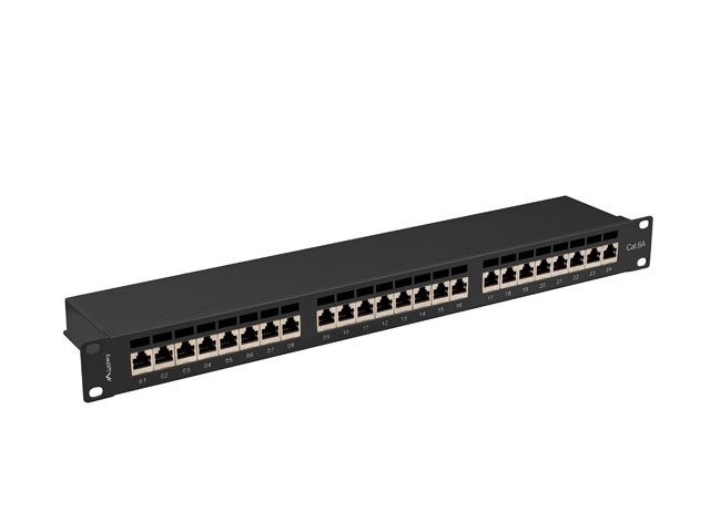 LANBERG PATCH PANEL 24 PORTŮ 1U 19" CAT.6A FTP STÍNĚNÝ ČERNÝ - obrázek č. 1