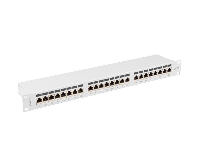 LANBERG PATCH PANEL 24 PORTŮ 1U 19" CAT.6A FTP STÍNĚNÝ ŠEDÝ - obrázek č. 1
