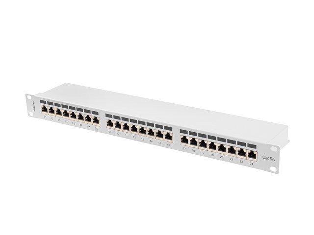 LANBERG PATCH PANEL 24 PORTŮ 1U 19" CAT.6A FTP STÍNĚNÝ ŠEDÝ - obrázek produktu