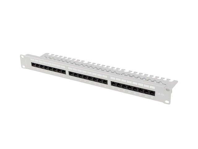 LANBERG PATCH PANEL 24 PORTŮ 1U 19" CAT.6A UTP S POLICÍ ŠEDÝ - obrázek produktu