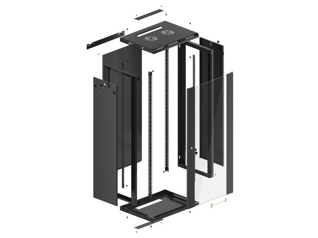 LANBERG RACKOVÁ SKŘÍŇ 19" NÁSTĚNNÁ 27U / 600X450 (FLAT PACK) S PROSKLENÝMI DVEŘMI ČERNÁ V2 - obrázek č. 3