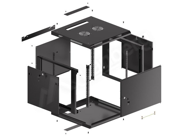 LANBERG RACKOVÁ SKŘÍŇ 19" PRO MONTÁŽ NA STĚNU 9U / 600X600 PRO VLASTNÍ MONTÁŽ S KOVOVÝMI DVEŘMI ČERNÁ - obrázek č. 2