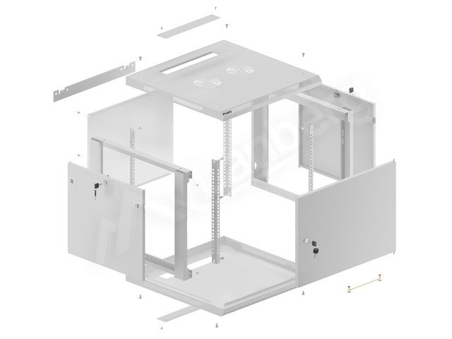 LANBERG RACKOVÁ SKŘÍŇ 19" PRO MONTÁŽ NA STĚNU 9U / 600X600 PRO VLASTNÍ MONTÁŽ S KOVOVÝMI DVEŘMI ŠEDÁ - obrázek č. 7