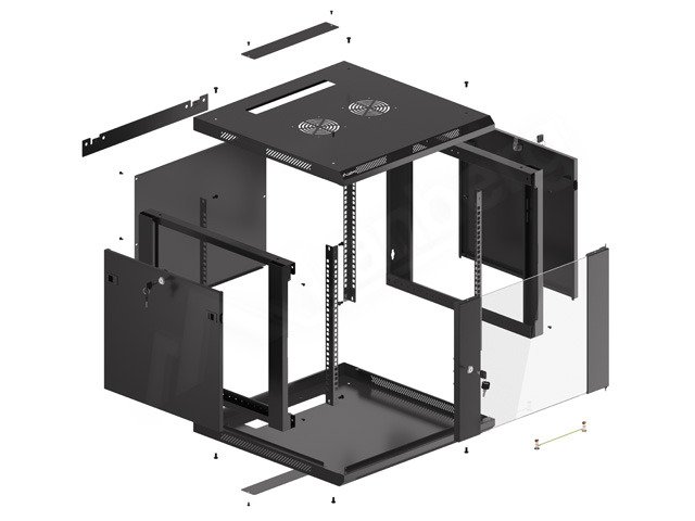 LANBERG RACKOVÁ SKŘÍŇ 19" PRO MONTÁŽ NA STĚNU 9U / 600X600 (FLAT PACK) V2 ČERNÁ - obrázek č. 7