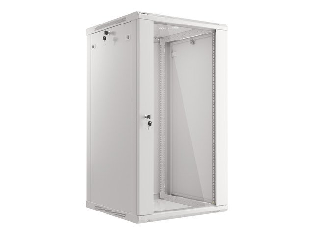 LANBERG 19" RACKOVÁ SKŘÍŇ PRO MONTÁŽ NA STĚNU 22U / 600X600 (FLAT PACK) S PROSKLENÝMI DVEŘMI ŠEDÁ V2 - obrázek produktu