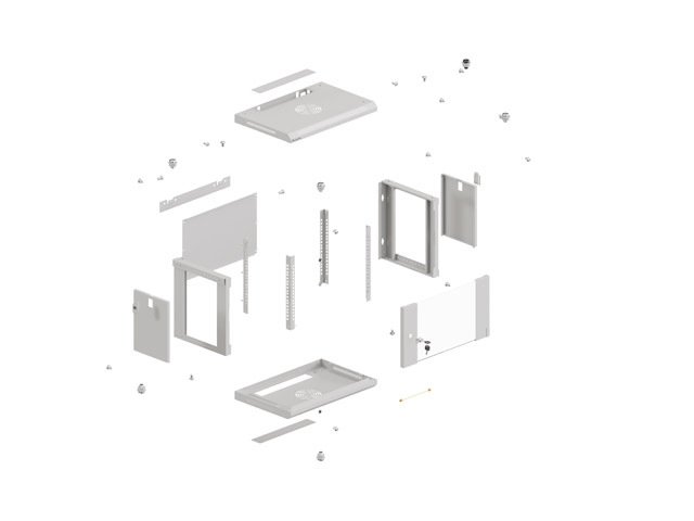 LANBERG 19" RACKOVÁ SKŘÍŇ PRO MONTÁŽ NA STĚNU 6U / 540X350 (FLAT PACK) S PROSKLENÝMI DVEŘMI ŠEDÁ - obrázek č. 3