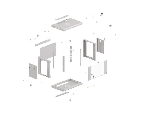 LANBERG 19" RACKOVÁ SKŘÍŇ PRO MONTÁŽ NA STĚNU 9U / 540X350 (FLAT PACK) S PROSKLENÝMI DVEŘMI ŠEDÁ - obrázek č. 4