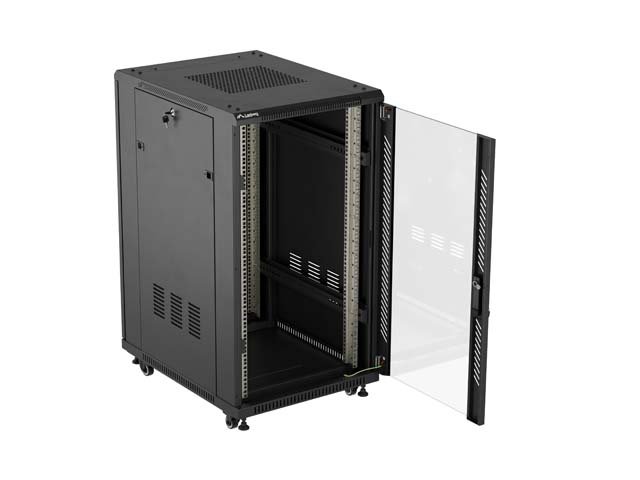 LANBERG INSTALAČNÍ SKŘÍŇOVÝ ROZVADĚČ 19" 22U 600X800 ČERNÉ SKLENĚNÉ DVEŘE (PLOCHÉ BALENÍ) - obrázek č. 3