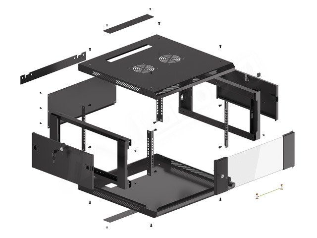 LANBERG RACKOVÁ SKŘÍŇ 19" PRO MONTÁŽ NA STĚNU 4U / 600X600 (FLAT PACK) V2 ČERNÁ - obrázek č. 5