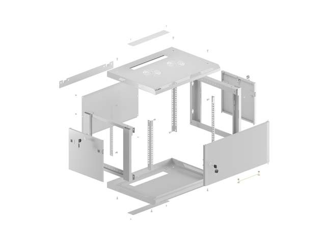 LANBERG NÁSTĚNNÁ INSTALAČNÍ SKŘÍŇ 19" 4U 600X450 ŠEDÁ KOVOVÁ DVÍŘKA (PLOCHÉ BALENÍ) - obrázek č. 5