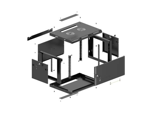 LANBERG  NÁSTĚNNÁ INSTALAČNÍ SKŘÍŇ 19" 4U 600X450 ČERNÉ KOVOVÉ DVEŘE (PLOCHÉ BALENÍ) - obrázek č. 3
