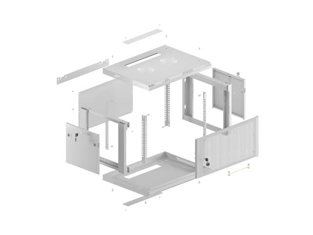 LANBERG NÁSTĚNNÁ INSTALAČNÍ SKŘÍŇ 19" 6U 600X600 ŠEDÉ PERFOROVANÉ DVEŘE (PLOCHÉ BALENÍ) - obrázek č. 3