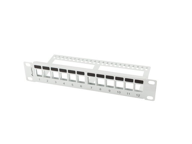 PATCH PANEL 12 PORTŮ 1U S ORGANIZÉREM PRO KEYSTONE MODULY ŠEDÝ LANBERG - obrázek produktu