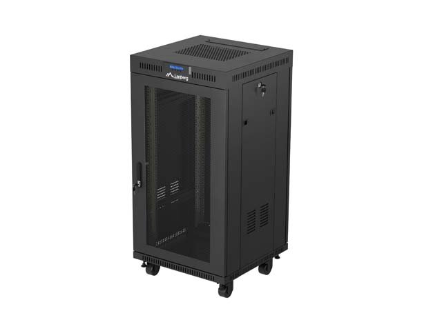 19" VOLNĚ STOJÍCÍ RACKOVÁ SKŘÍŇ 22U / 600X600 (FLAT PACK) SE SÍŤOVÝMI DVEŘMI LCD ČERNÁ LANBERG V2 - obrázek produktu