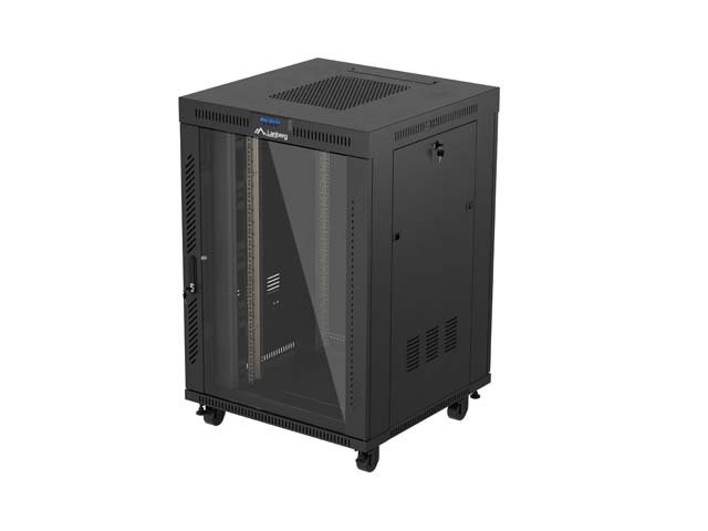 19" VOLNĚ STOJÍCÍ RACKOVÁ SKŘÍŇ 22U / 800X800 (FLAT PACK) S PROSKLENÝMI DVEŘMI LCD ČERNÁ LANBERG V2 - obrázek produktu