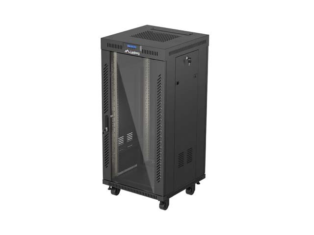 19" VOLNĚ STOJÍCÍ RACKOVÁ SKŘÍŇ 24U 600X600 ČERNÉ SKLENĚNÉ DVEŘE LCD LANBERG (FLAT PACK) V2 - obrázek produktu