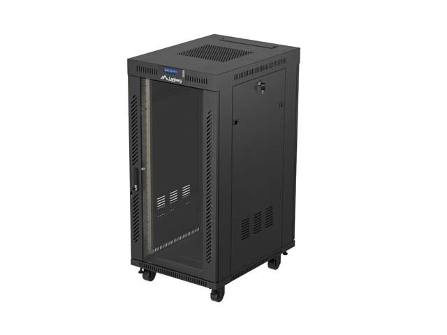 19" VOLNĚ STOJÍCÍ RACKOVÁ SKŘÍŇ 24U 600X800 ČERNÉ SKLENĚNÉ DVEŘE LCD LANBERG (FLAT PACK) V2 - obrázek produktu