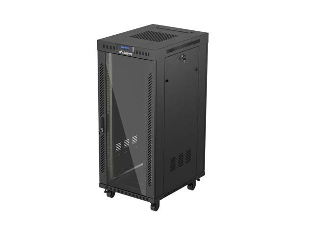 19" VOLNĚ STOJÍCÍ RACKOVÁ SKŘÍŇ 27U / 600X800 (FLAT PACK) S PROSKLENÝMI DVEŘMI LCD ČERNÁ LANBERG V2 - obrázek produktu