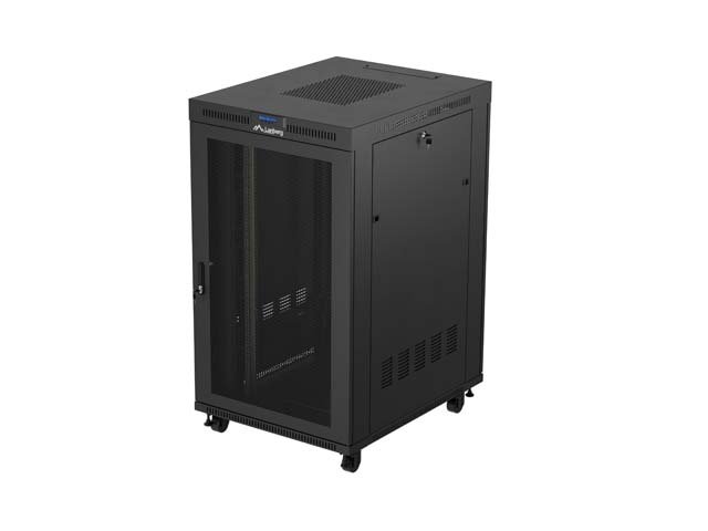 19" VOLNĚ STOJÍCÍ RACKOVÁ SKŘÍŇ 27U 800X1000 ČERNÝ LCD S PERFOROVANÝMI DVEŘMI LANBERG (FLAT PACK) V2 - obrázek produktu