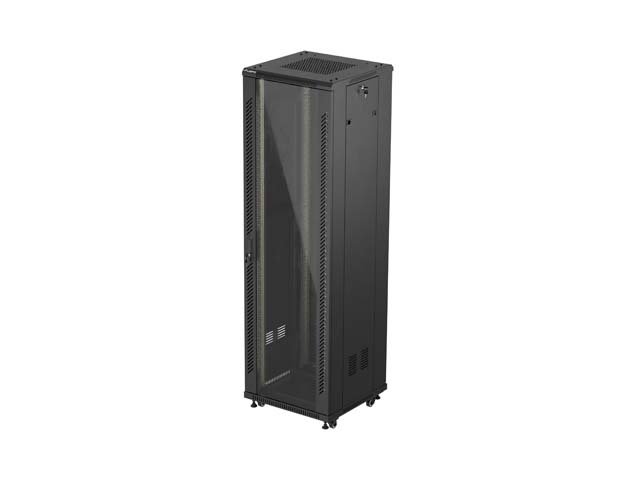 19" VOLNĚ STOJÍCÍ RACKOVÁ SKŘÍŇ 42U / 600X600 (FLAT PACK) S PROSKLENÝMI DVEŘMI ČERNÁ LANBERG - obrázek produktu