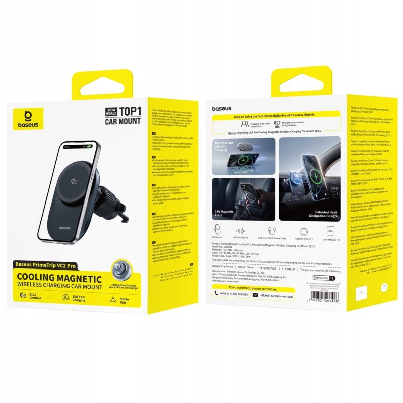 Baseus PrimeTrip VC2 Pro Cooling Magnetický Držák do Auta s Bezdrátovým Nabíjením 25W Cosmic Black - obrázek č. 2