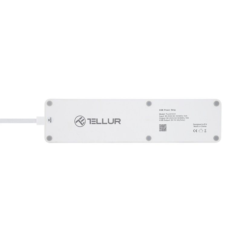Tellur WiFi Smart Power Strip, 3x zásuvka, 4x USB 4A, 2200W, 10A, 1.8m, bílá - obrázek č. 1