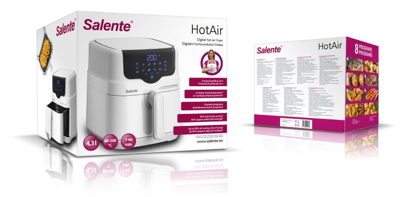 Salente HotAir, horkovzdušná fritéza 2v1, 4,3 l, bílá - obrázek č. 3