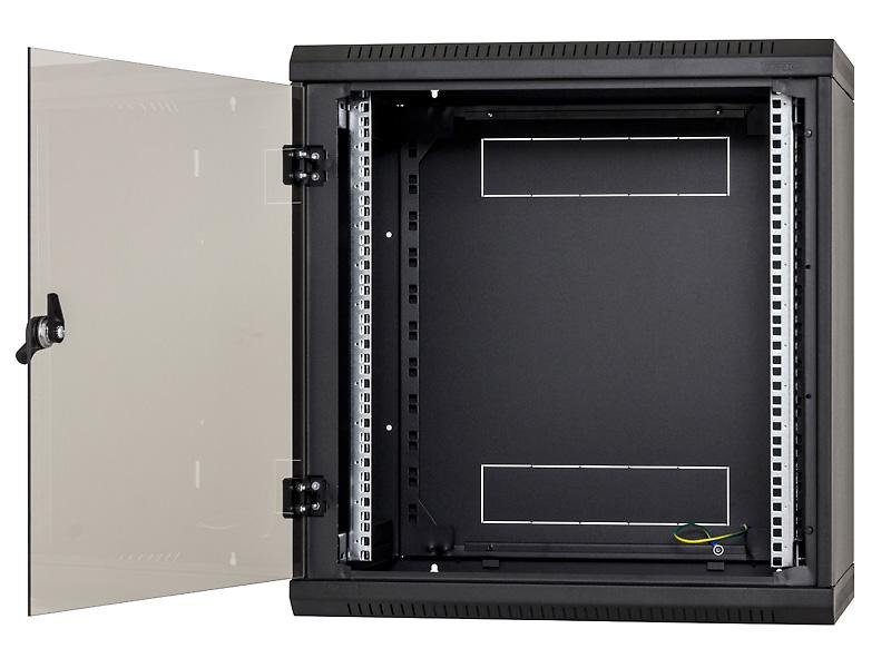 Nástěnný rack jednodílný 12U (š)600x(h)595 perforované dveře černý - obrázek produktu
