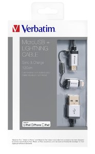 Micro USB + Lightning Cable - Sync & Charge 120cm Silver - obrázek č. 1