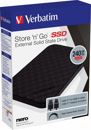 Verbatim SSD externí disk 2,5", Store `n` Go, USB 3.1 gen1, černý, 240GB - obrázek č. 1
