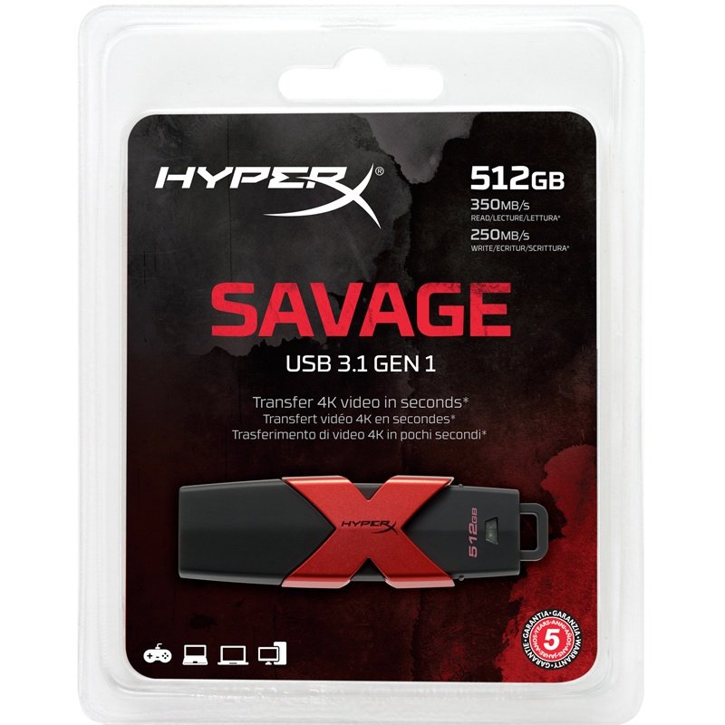 512GB Kingston USB 3.1/ 3.0 HyperX Savage 350R/ 250W - obrázek č. 1