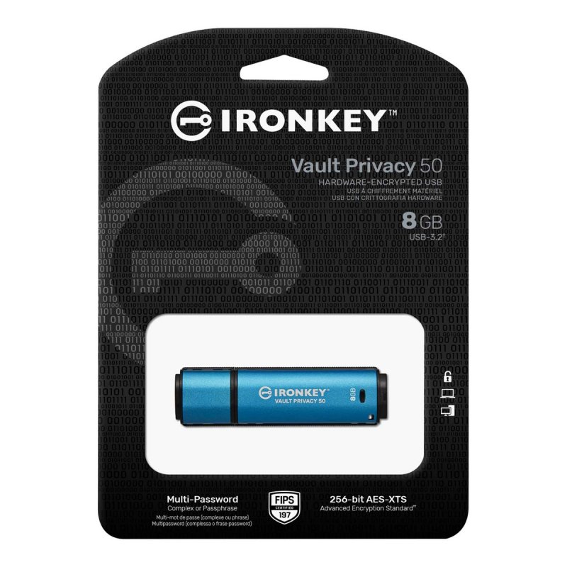 Kingston Ironkey Vault Privacy 50/ 8GB/ USB 3.2/ USB-A/ Modrá - obrázek č. 1
