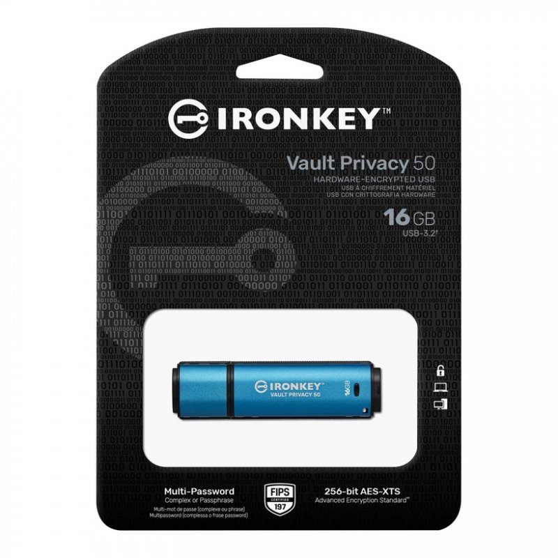 Kingston IronKey Vault Privacy 50/ 16GB/ USB 3.2/ USB-A/ Modrá - obrázek č. 2