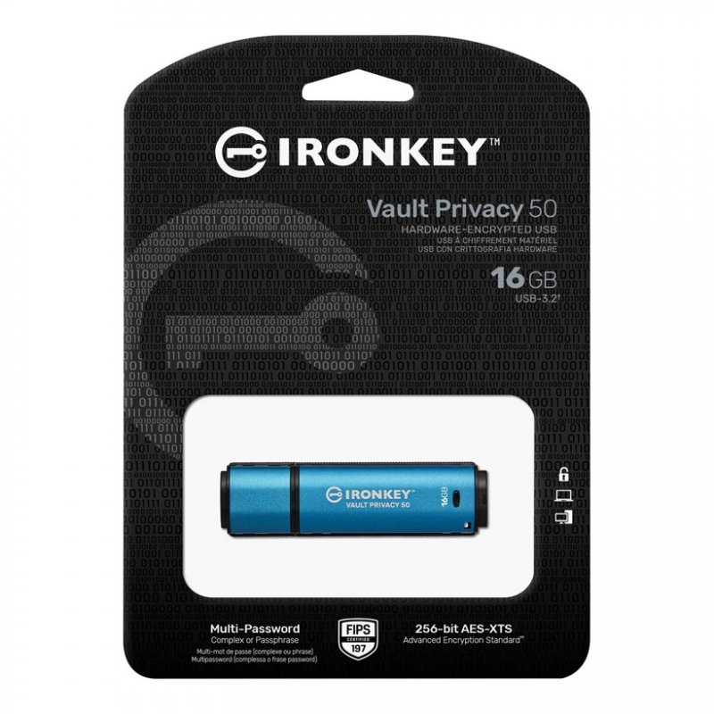 Kingston IronKey Vault Privacy 50 / 16GB / USB 3.2 / USB-A / Modrá - obrázek č. 2