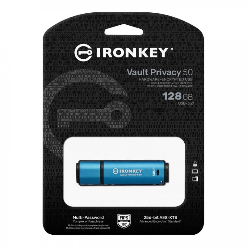Kingston IronKey Vault Privacy 50/ 128GB/ USB 3.2/ USB-A/ Modrá - obrázek č. 2