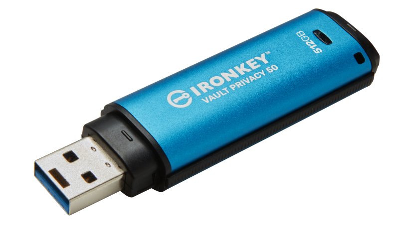 Kingston Ironkey Vault Privacy 50/ 512GB/ USB 3.2/ USB-A/ Modrá - obrázek č. 1