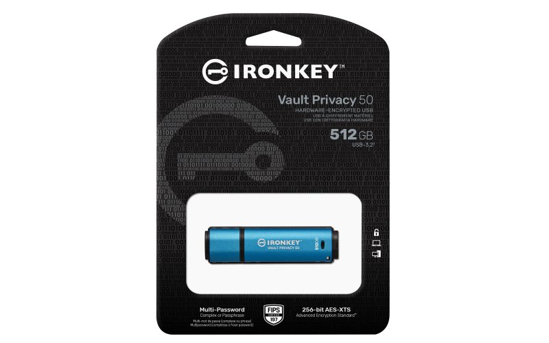 Kingston Ironkey Vault Privacy 50/ 512GB/ USB 3.2/ USB-A/ Modrá - obrázek č. 2