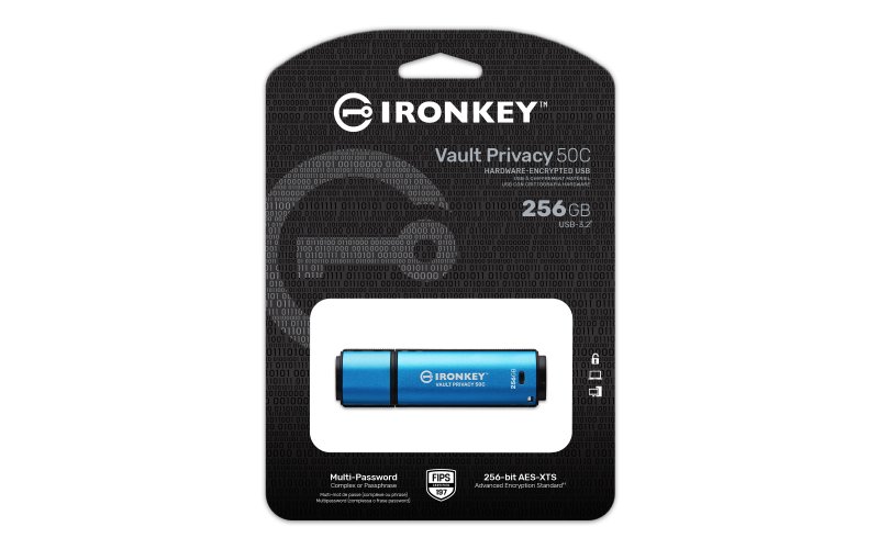 Kingston Ironkey Vault Privacy 50C/ 256GB/ USB 3.2/ USB-C/ Modrá - obrázek č. 2