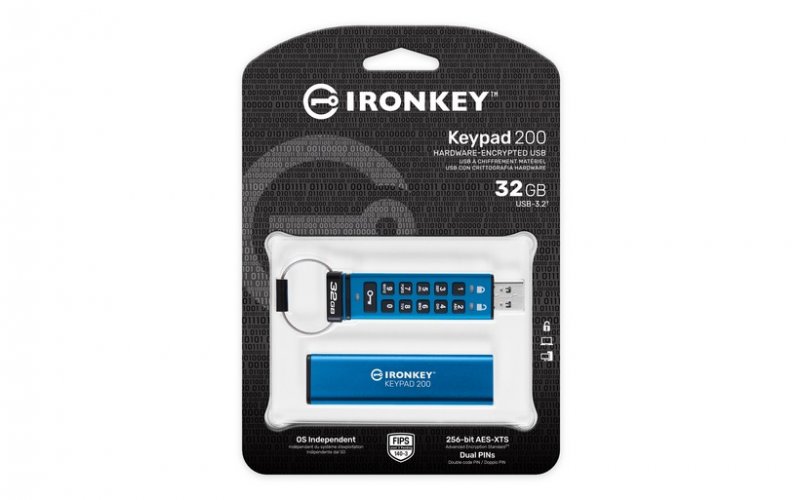 Kingston IronKey Keypad 200/ 32GB/ USB 3.2/ USB-A/ Modrá - obrázek č. 3