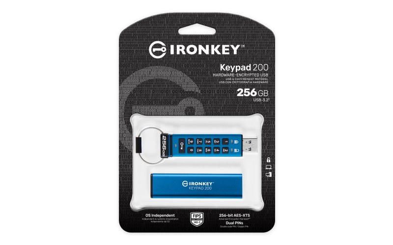 Kingston IronKey Keypad 200/ 256GB/ USB 3.2/ USB-A/ Modrá - obrázek č. 2