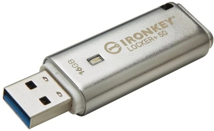 Kingston IronKey Locker+ 50/ 16GB/ 145MBps/ USB 3.1/ USB-A/ Stříbrná - obrázek č. 1