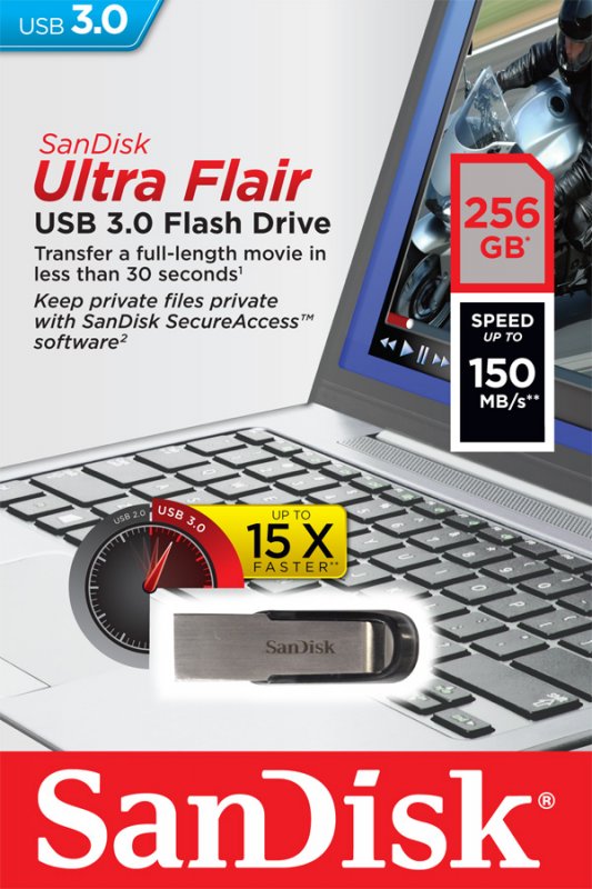SanDisk Ultra Flair/ 256GB/ 150MBps/ USB 3.0/ USB-A/ Černá - obrázek č. 2