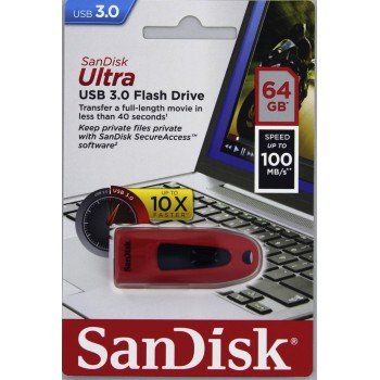 SanDisk Ultra/ 64GB/ 100MBps/ USB 3.0/ USB-A/ Červená - obrázek č. 1